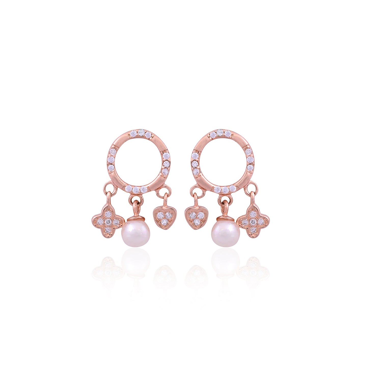 Silver Rose Gold Charm Pearl Drop Earring for Her - Flâneur Global® | FG | 925 Fine Silver Jewelry & Accessories 