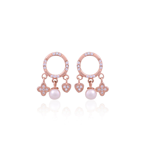 Silver Rose Gold Charm Pearl Drop Earring for Her