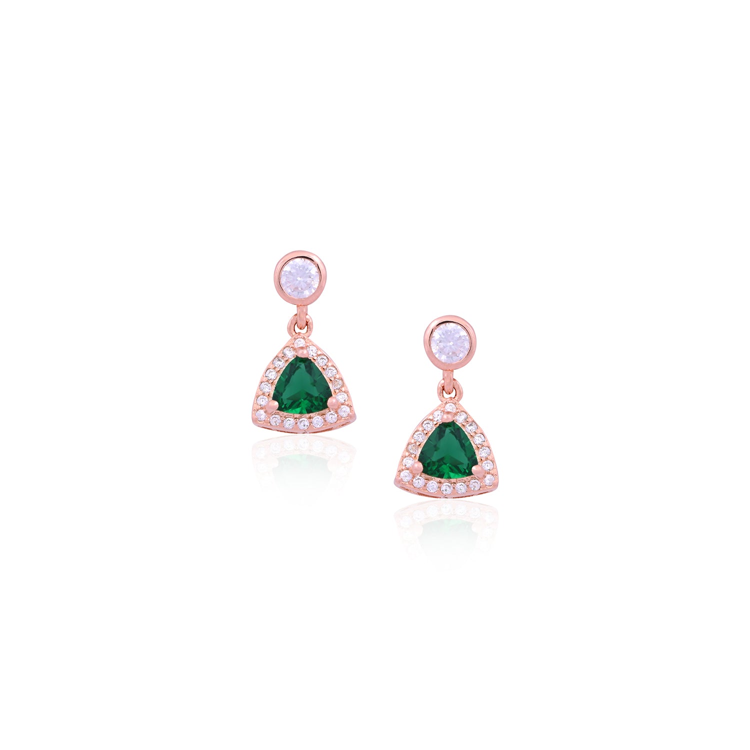 Elegant Rose Gold CZ & Green Trillion Drop Earrings - Flâneur Global® | FG | 925 Fine Silver Jewelry & Accessories 