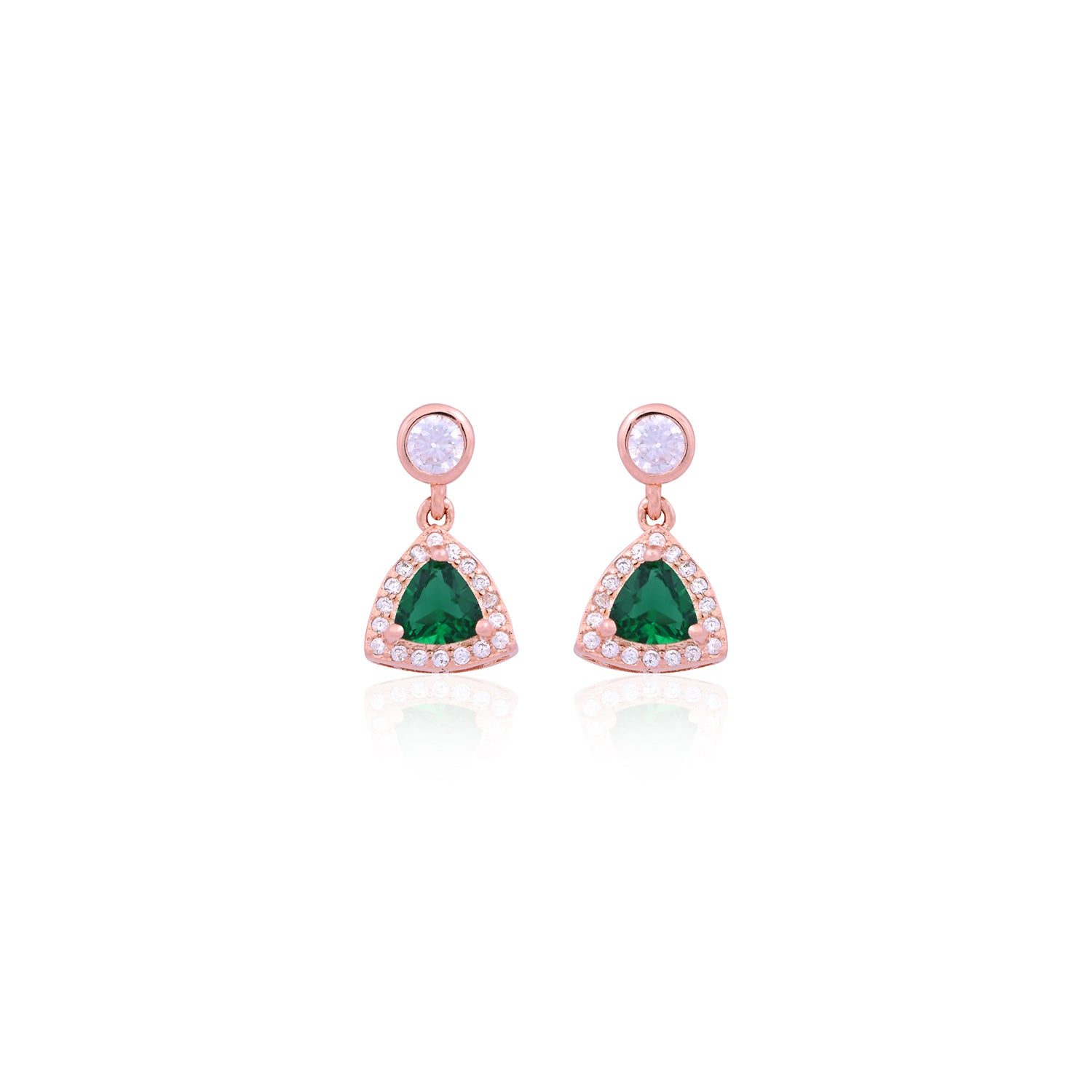 Elegant Rose Gold CZ & Green Trillion Drop Earrings - Flâneur Global® | FG | 925 Fine Silver Jewelry & Accessories 
