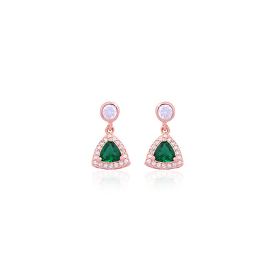 Elegant Rose Gold CZ & Green Trillion Drop Earrings
