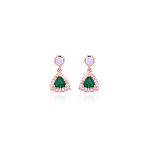 Elegant Rose Gold CZ & Green Trillion Drop Earrings