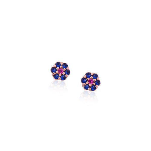 Rose Gold Blue & Pink CZ Floral Earrings for Her