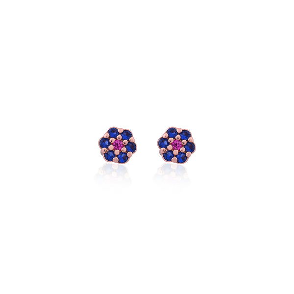 Rose Gold Blue & Pink CZ Floral Earrings for Her