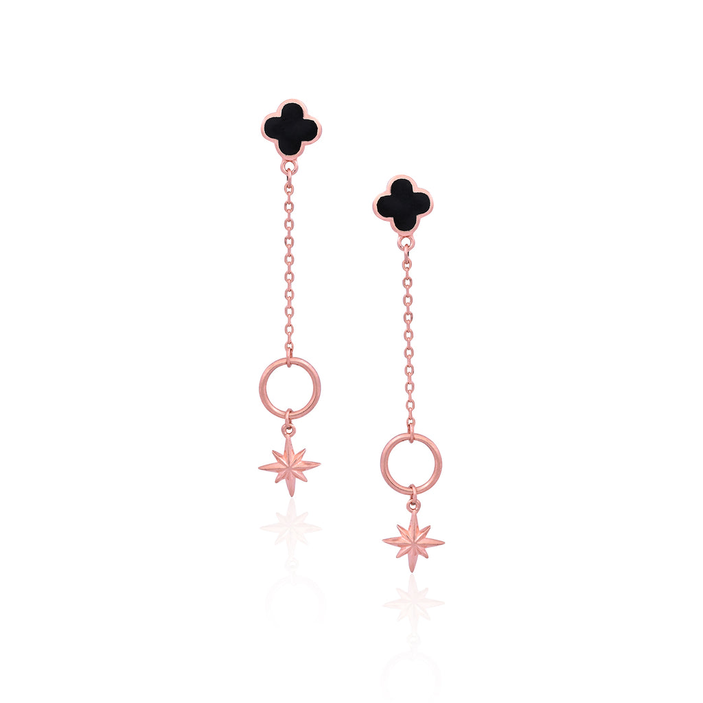 Silver Black Clover Star Drop Earring for Her
