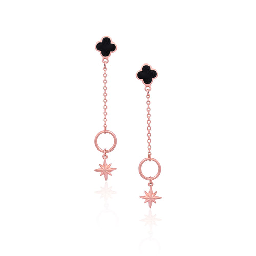 Silver Black Clover Star Drop Earring for Her