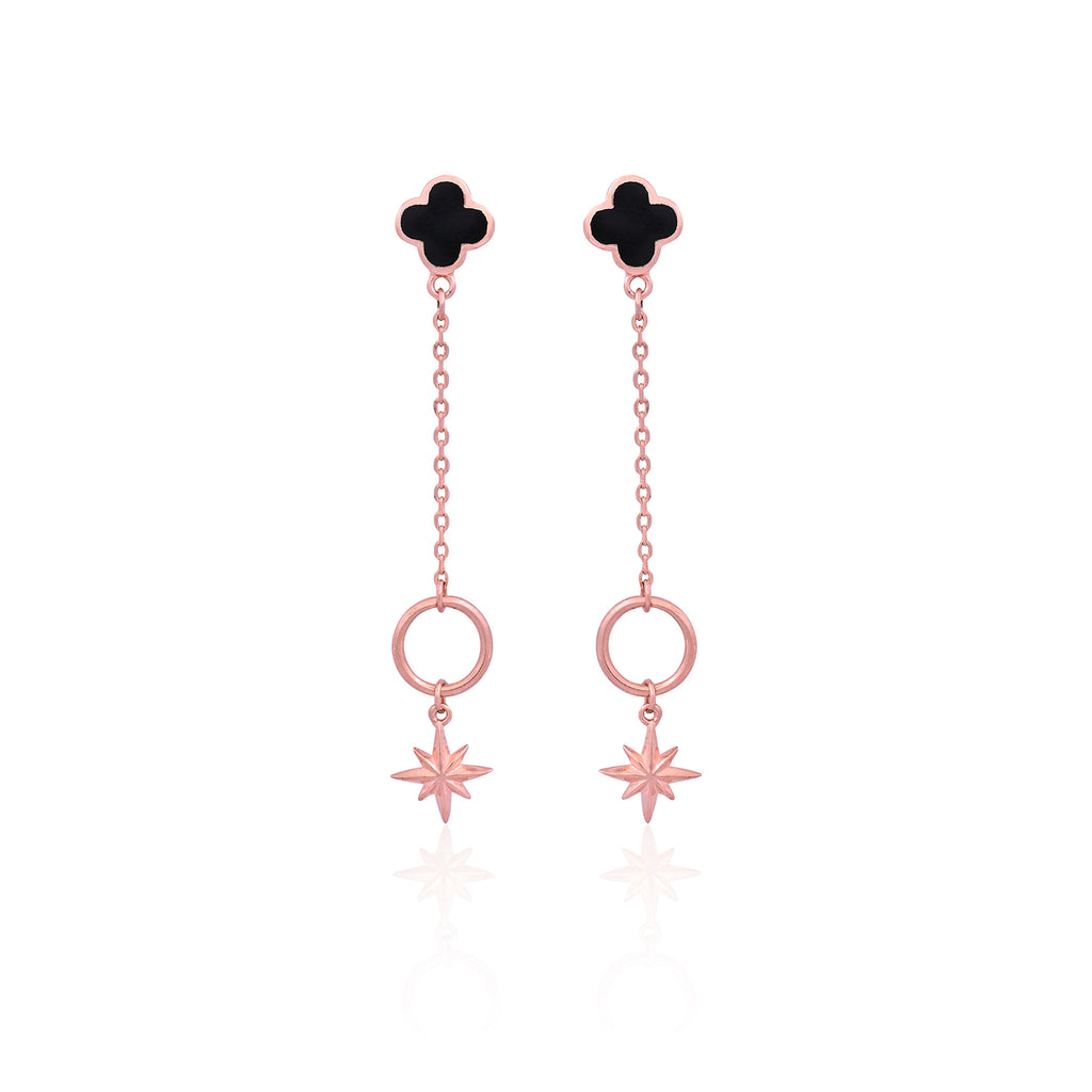 Silver Black Clover Star Drop Earring for Her