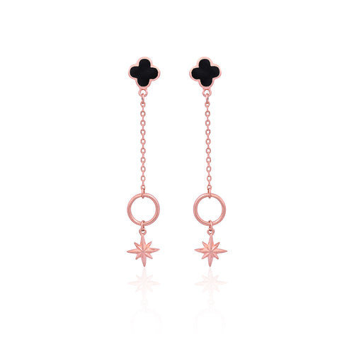 Silver Black Clover Star Drop Earring for Her