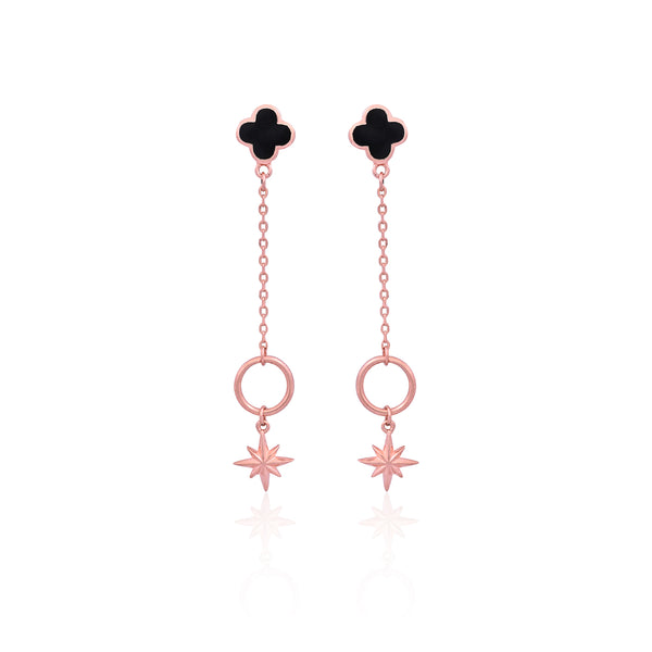 Silver Black Clover Star Drop Earring for Her