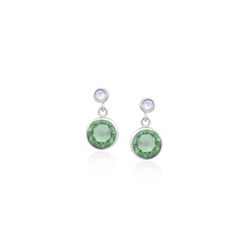 Silver Green Bezel-Set Drop Earrings for Her