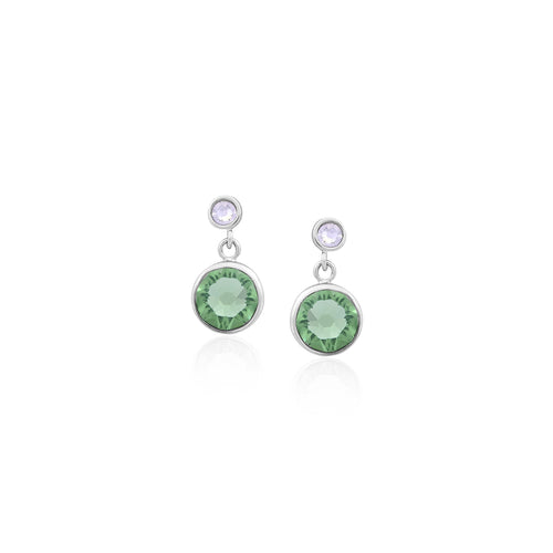 Silver Green Bezel-Set Drop Earrings for Her