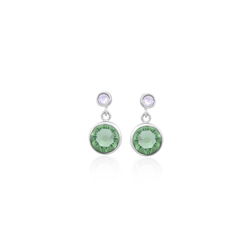 Silver Green Bezel-Set Drop Earrings for Her