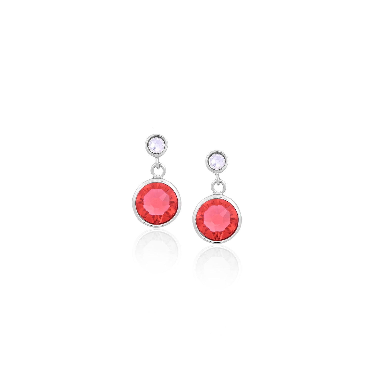 Sterling Silver Drop Earrings with Red and White CZ Stones