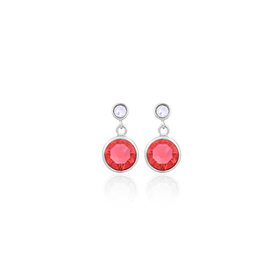Sterling Silver Drop Earrings with Red and White CZ Stones