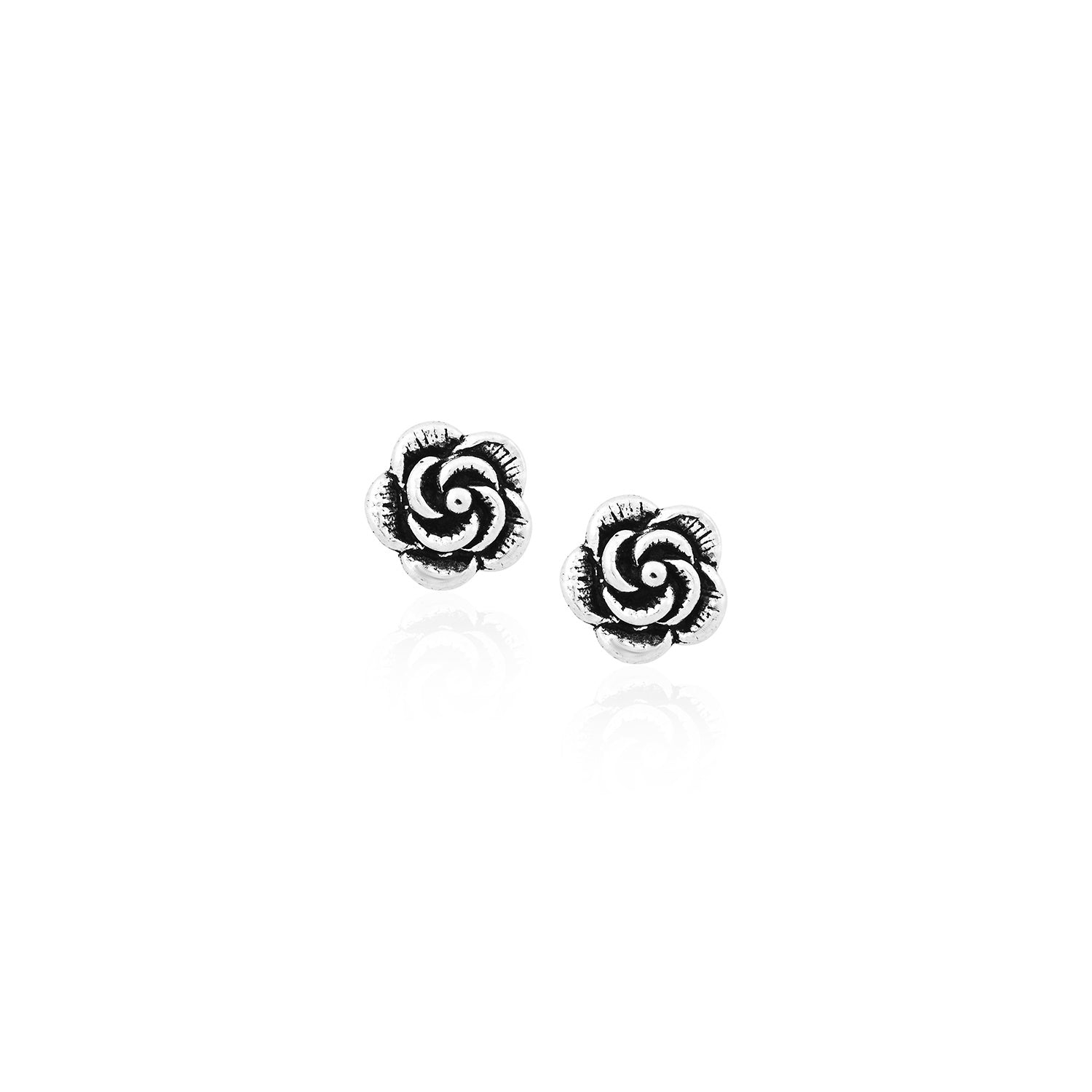 Silver Vintage Swirl Rose Stud Earrings