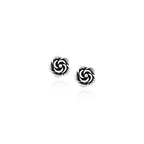 Silver Vintage Swirl Rose Stud Earrings