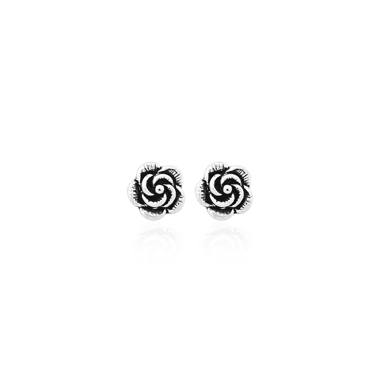 Silver Vintage Swirl Rose Stud Earrings