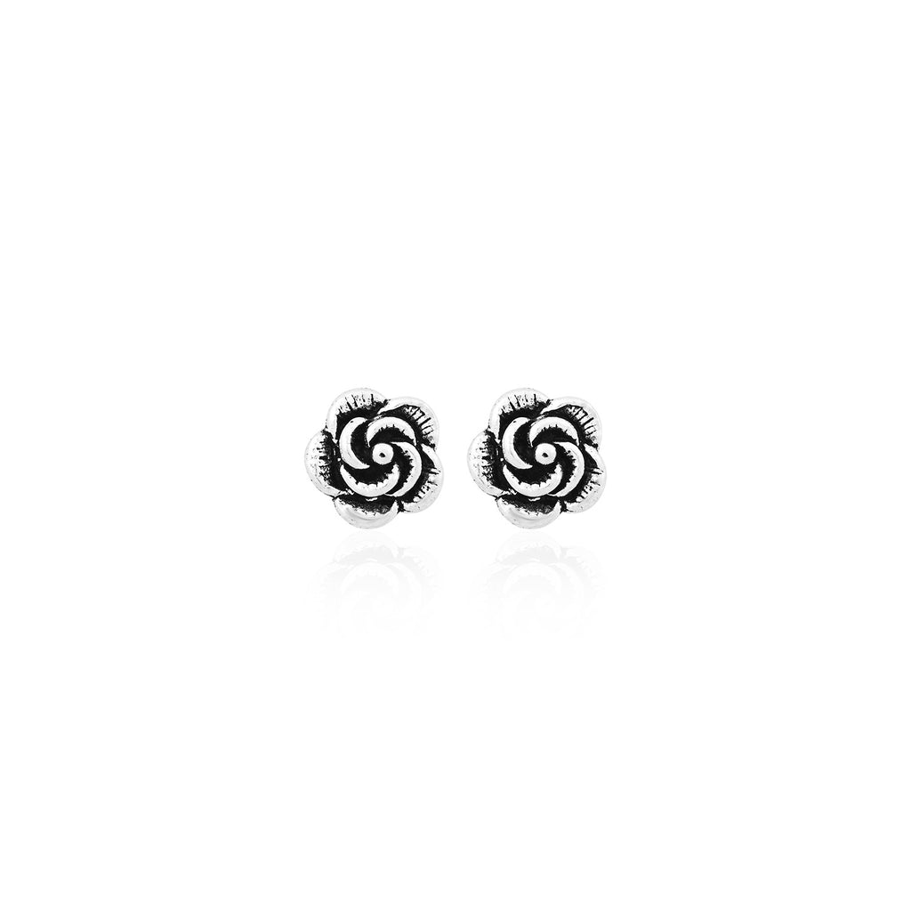 Silver Vintage Swirl Rose Stud Earrings