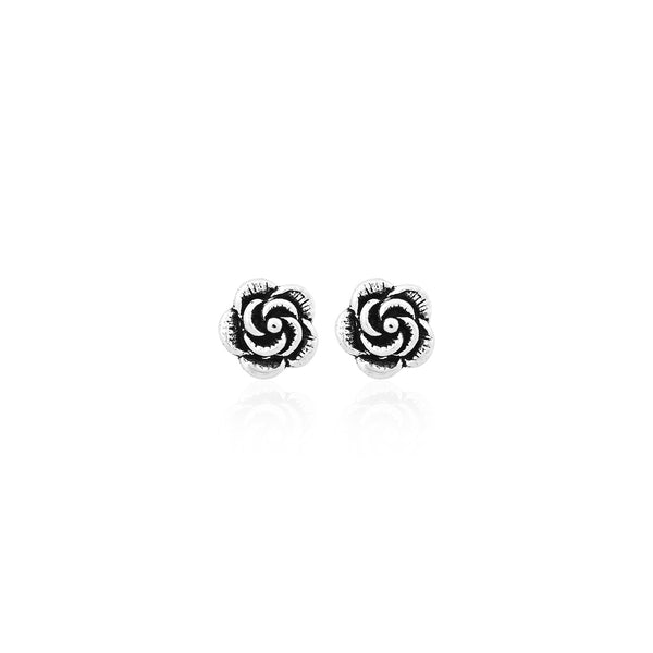 Silver Vintage Swirl Rose Stud Earrings