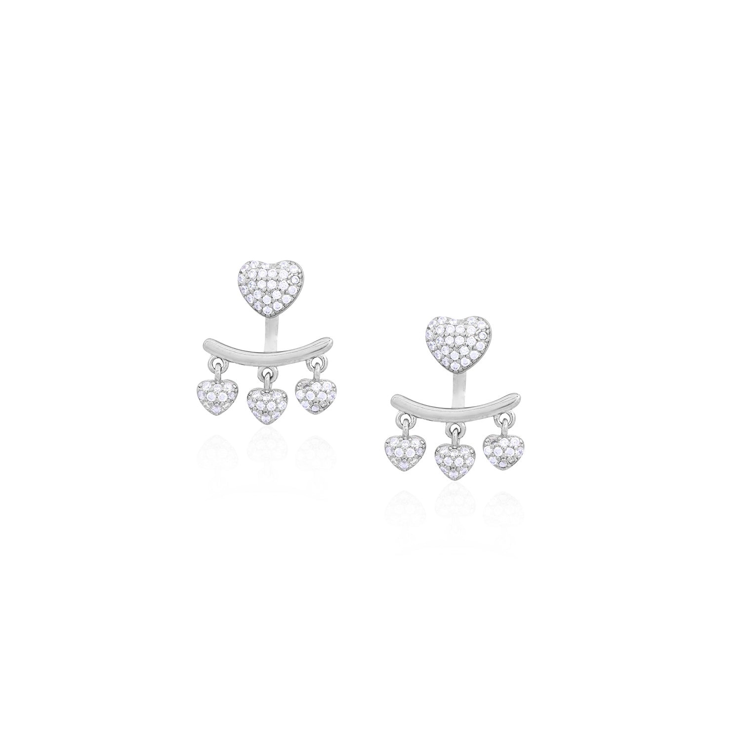 Silver Heart Charm Jacket Earrings