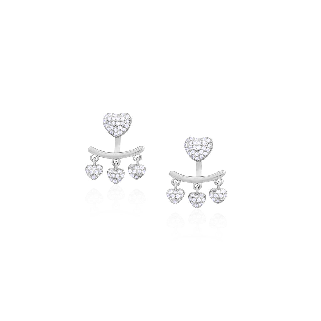 Silver Heart Charm Jacket Earrings