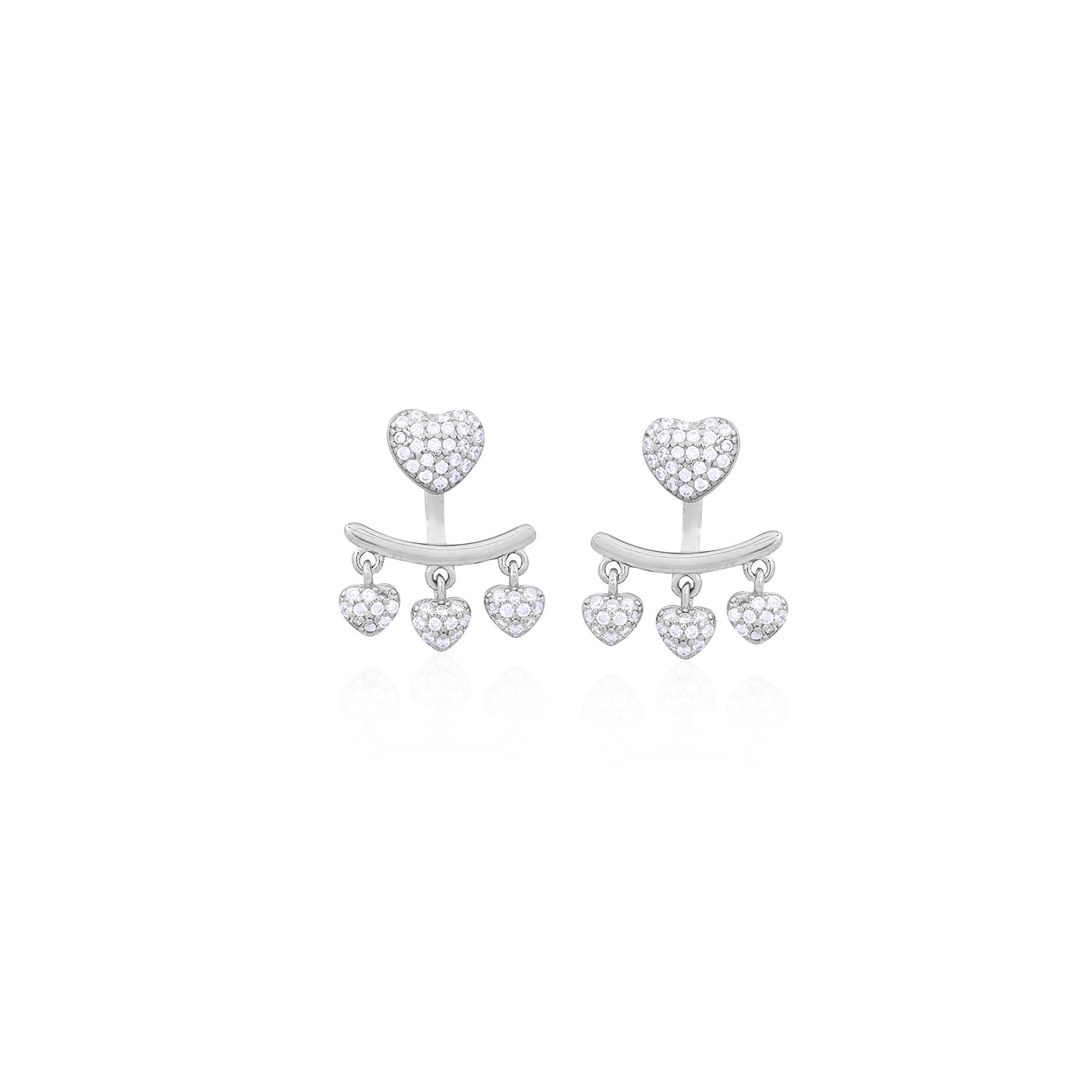 Silver Heart Charm Jacket Earrings