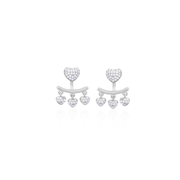 Silver Heart Charm Jacket Earrings