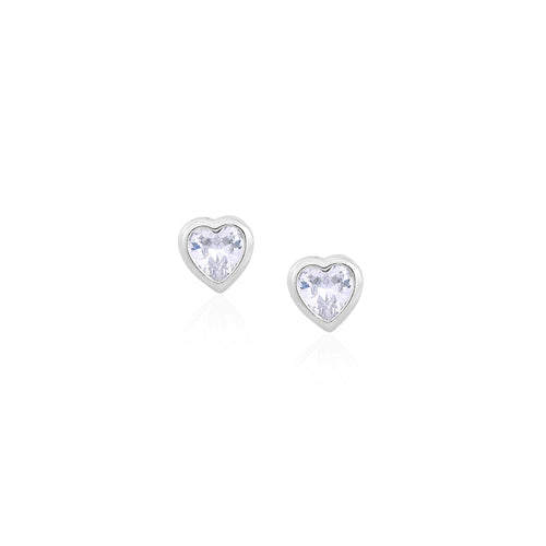 Silver White Solitaire Heart Earrings