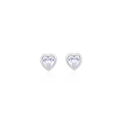 Silver White Solitaire Heart Earrings