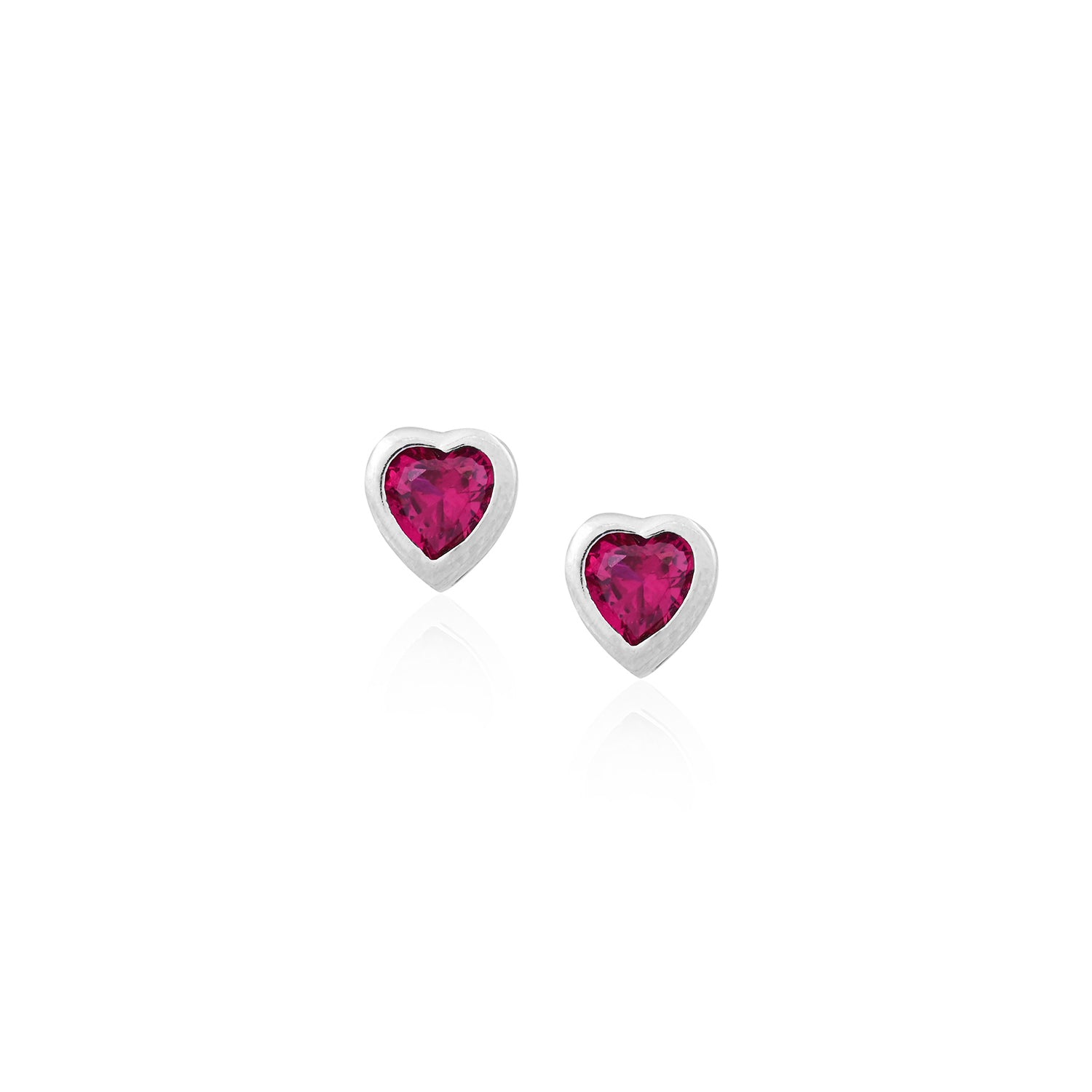 Silver Bezel-Set Heart Red CZ Stud Earrings