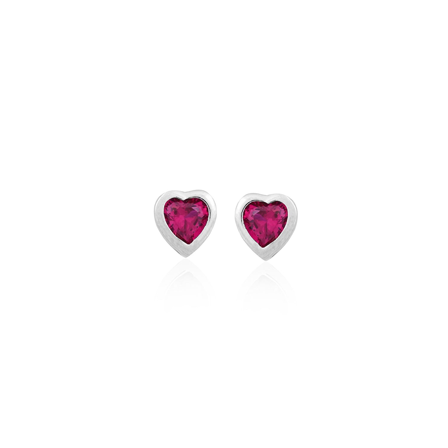 Silver Bezel-Set Heart Red CZ Stud Earrings