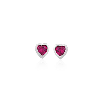 Silver Bezel-Set Heart Red CZ Stud Earrings