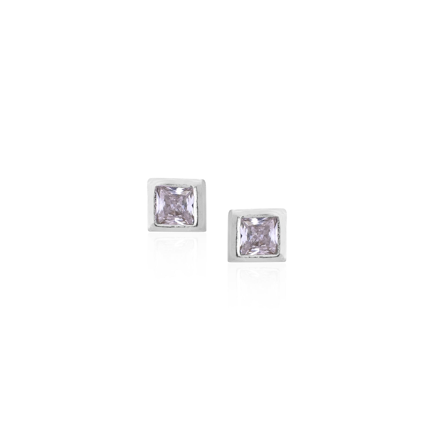 Silver Square-Cut Stud Earrings
