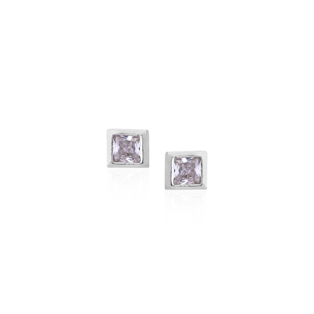 Silver Square-Cut Stud Earrings