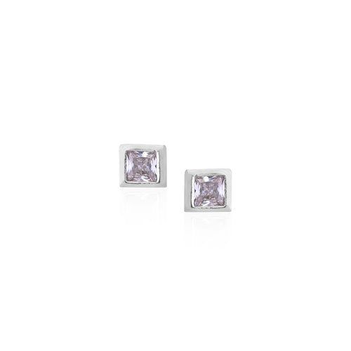 Silver Square-Cut Stud Earrings