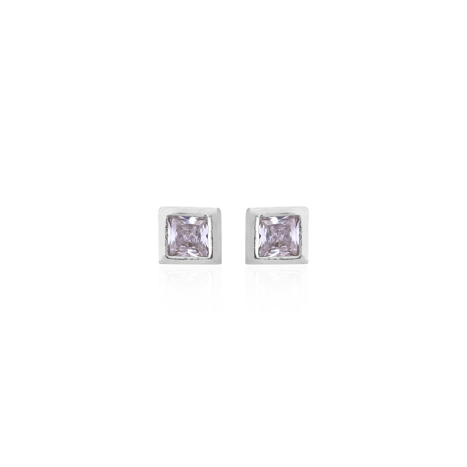 Silver Square-Cut Stud Earrings