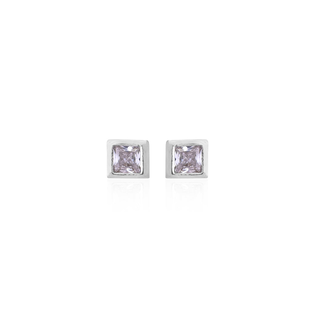 Silver Square-Cut Stud Earrings