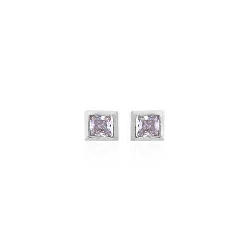Silver Square-Cut Stud Earrings