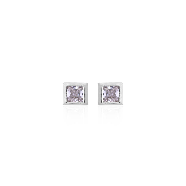 Silver Square-Cut Stud Earrings