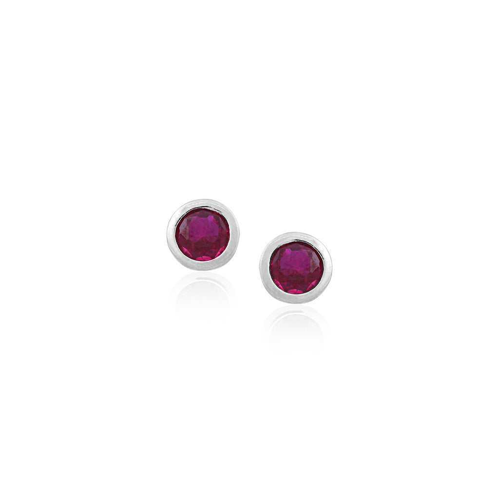 Silver Bezel-Set Round Red CZ Stud Earrings