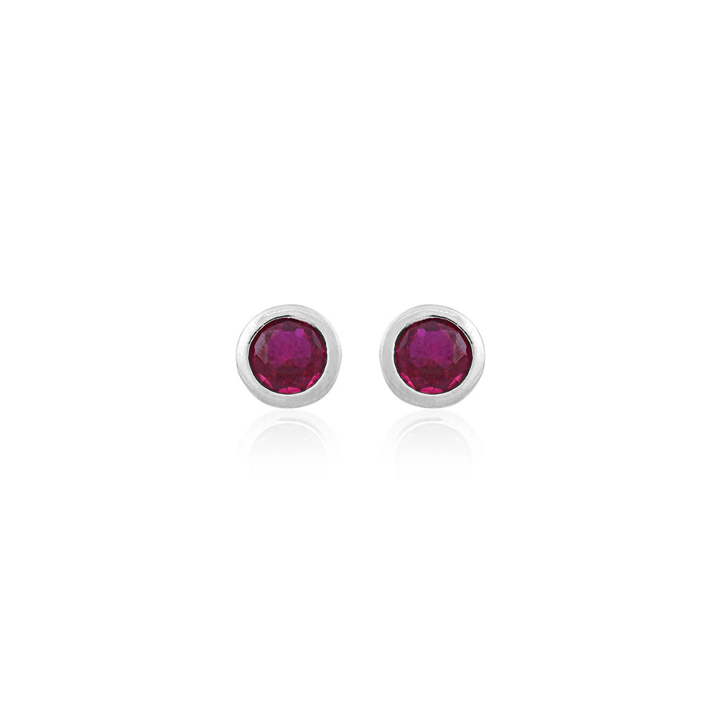 Silver Bezel-Set Round Red CZ Stud Earrings