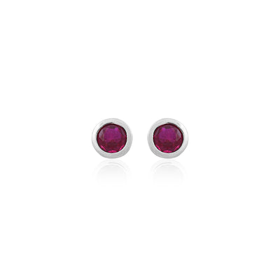 Silver Bezel-Set Round Red CZ Stud Earrings