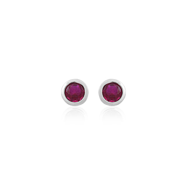 Silver Bezel-Set Round Red CZ Stud Earrings