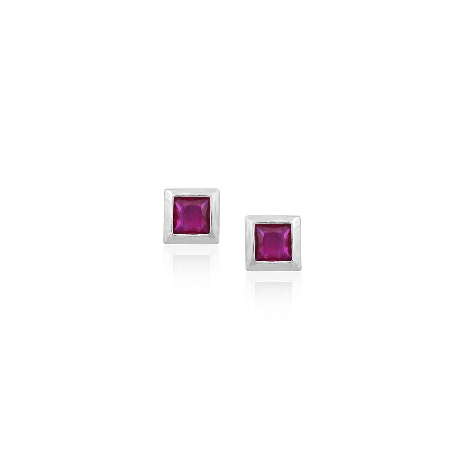 Silver Pink Square CZ Earrings