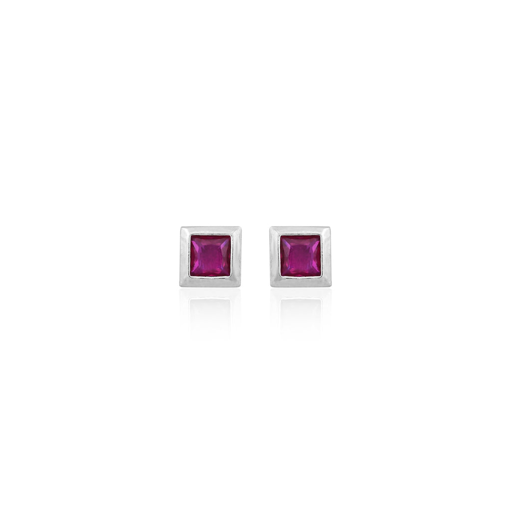 Silver Pink Square CZ Earrings