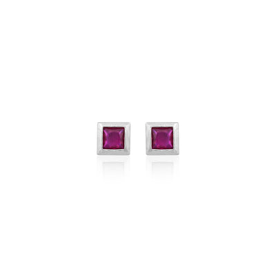 Silver Pink Square CZ Earrings
