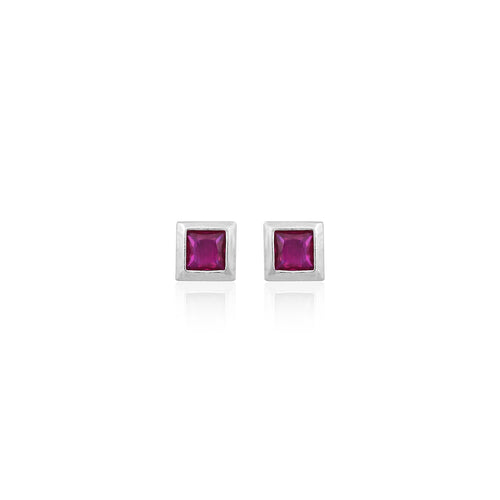 Silver Pink Square CZ Earrings