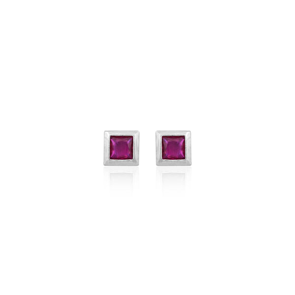 Silver Pink Square CZ Earrings