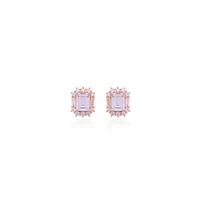 Rose Gold Emerald-Cut Halo Stud Earrings