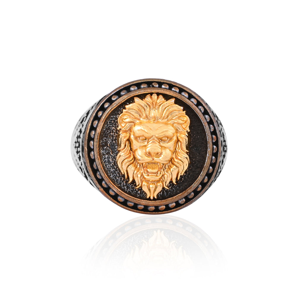 Silver Antique Gold Lion Ring
